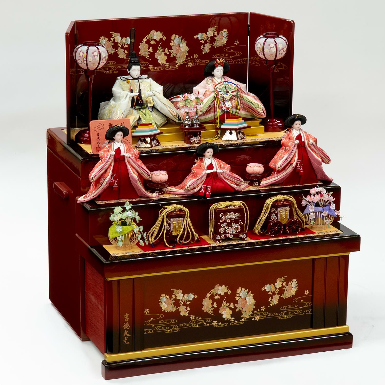 雛人形】小三五親王小芥子官女五人収納箱飾り 花ひいな 春彩 | 雛人形