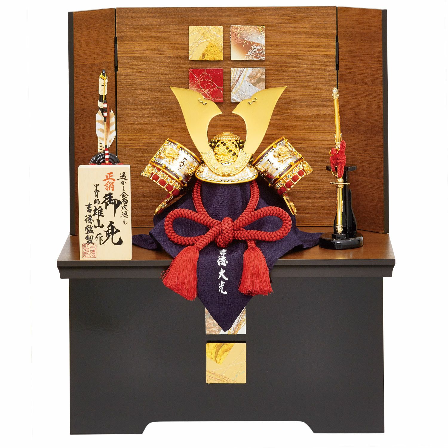有田焼　雄山作　伝統的な赤黒帯留め 木箱付き 五月人形 伝統工芸士 平安晴峰作 10号 国宝模写 竹に雀之金物 茜赤糸