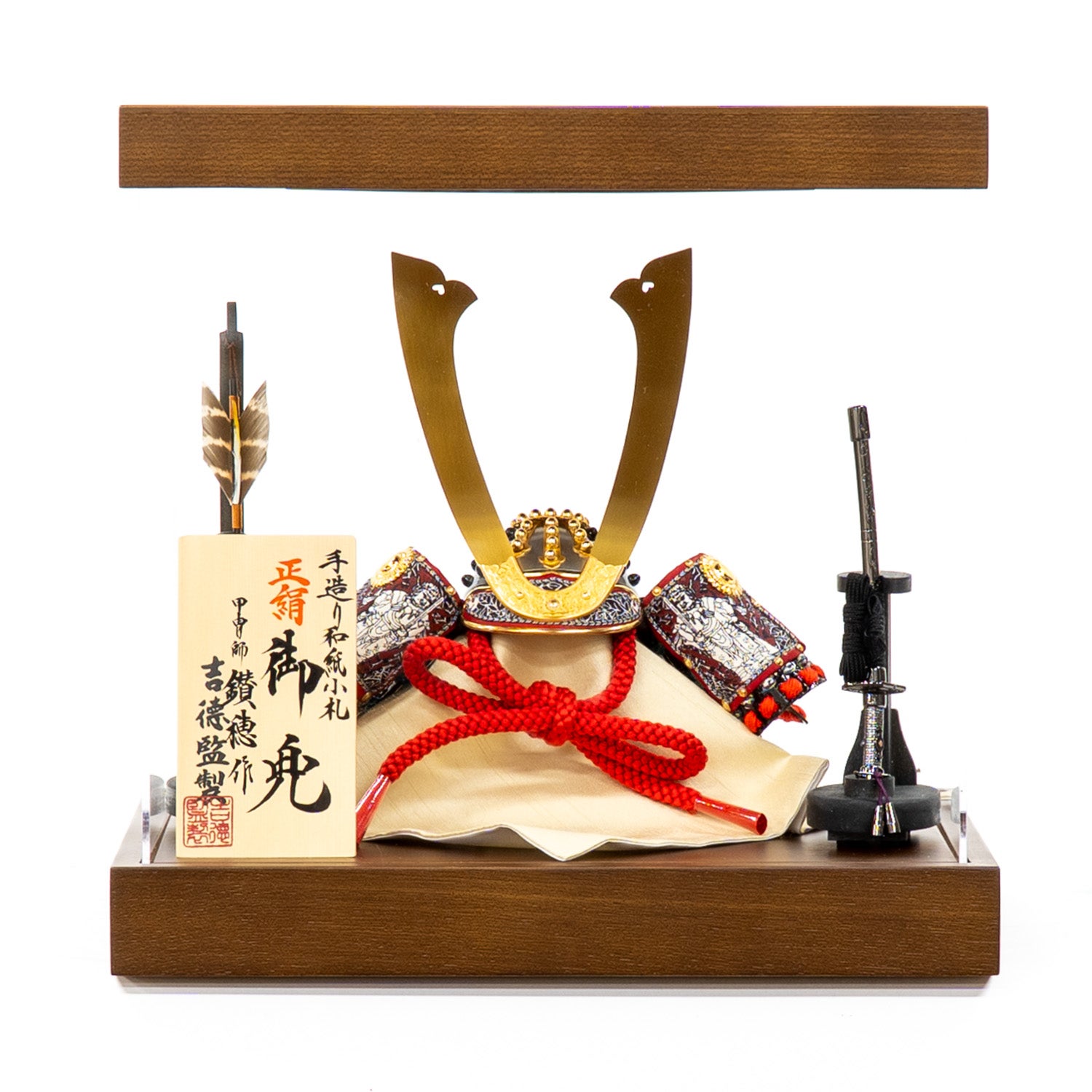 五月人形】浅葱絲縅 和紙小札 1/4兜 アクリルケース付き飾り 小柴鑚穂