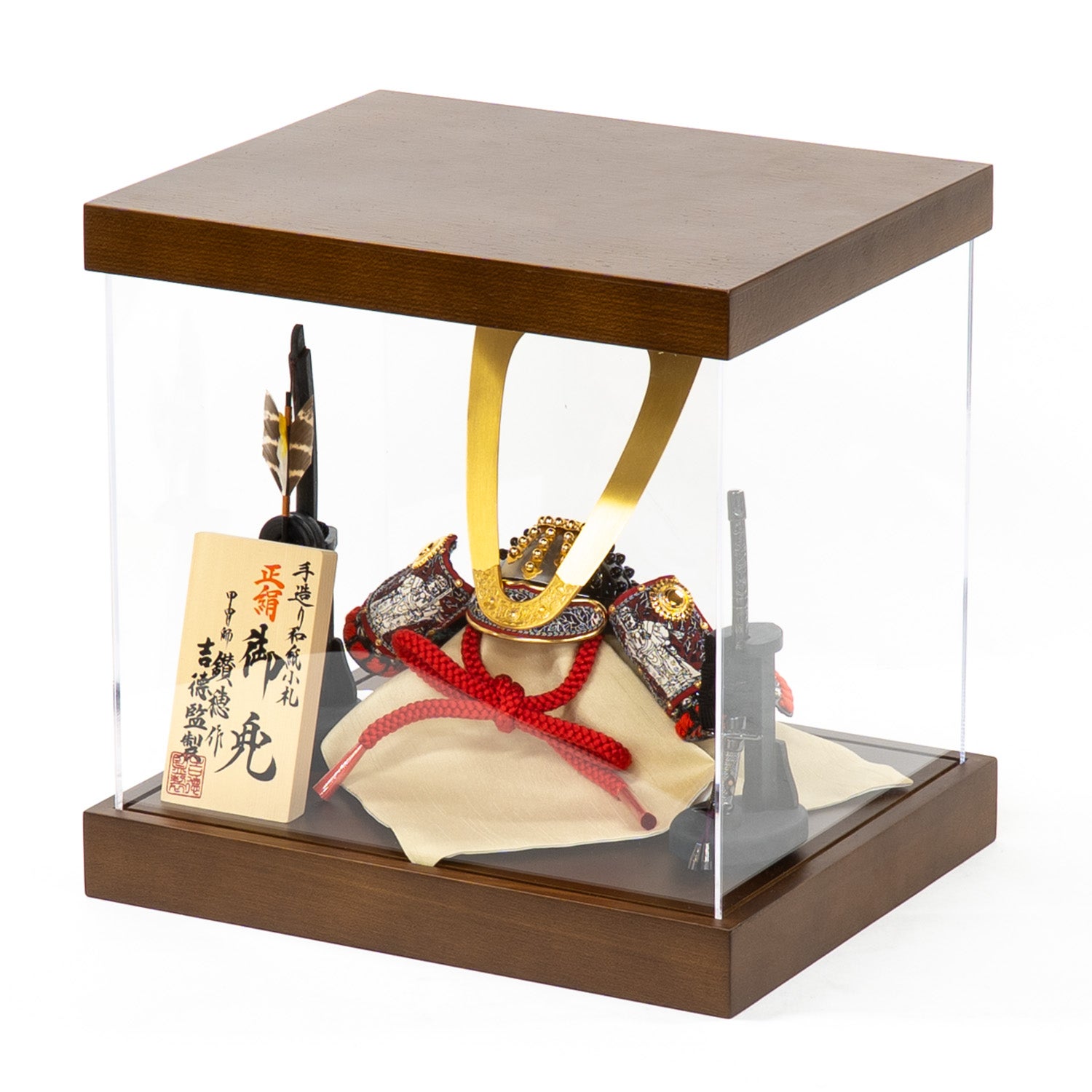 五月人形】浅葱絲縅 和紙小札 1/4兜 アクリルケース付き飾り 小柴鑚穂